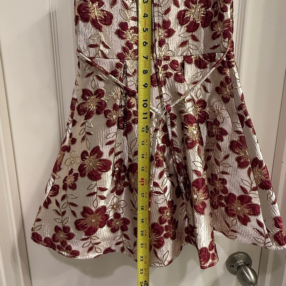 Formal Floral  Halter Dress with Red and Gold Accents Girl 6 - Picture 3 of 6